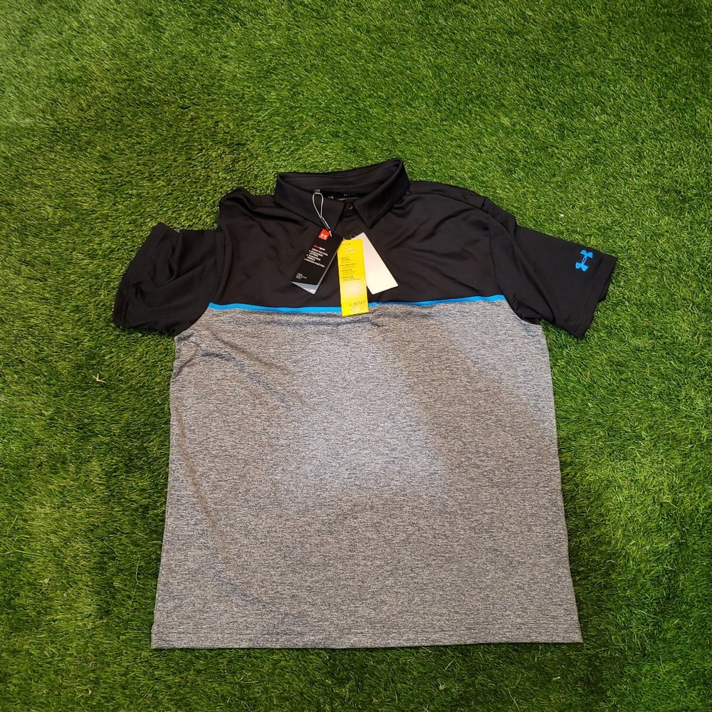 Men's Under Armour XL Blue/Black Golf Polo NEW!